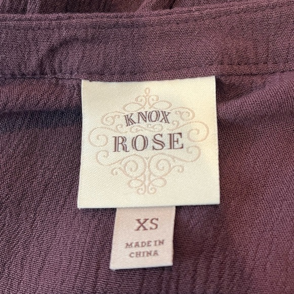 KNOX Rose Crochet Lace Tassel Tie Long Sleeve Peasant Top Size XS Plum Bohomian - Picture 7 of 9